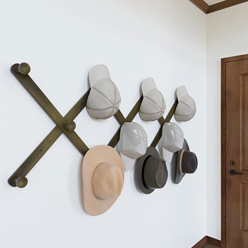 SKOLOO Hat Rack for Wall with 11 Hooks, 24 inch Solid Wooden, Modern, Huge Coat Rack Wall Mount for Coats, Hats, Bags, Cowboy Caps, Baseball Caps, Dark Walnut Color by SKOLOO