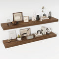 Acovy 55 Inch Floating Shelves, 12" Deep Floating Shelf Wall Mounted, 55" Wall Shelves, Rustic Deep Bookshelf, Extra Deeper & Thicker Display Shelves for Bedroom, Living Room, Walnut, Set of 2 by Acovy