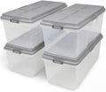 Hefty 113 Qt Hi-Rise Storage Bin with Lid, Stackable Plastic Storage Container, Organizer for Home, Garage & Closet, 4 Pack, Gray by Hefty