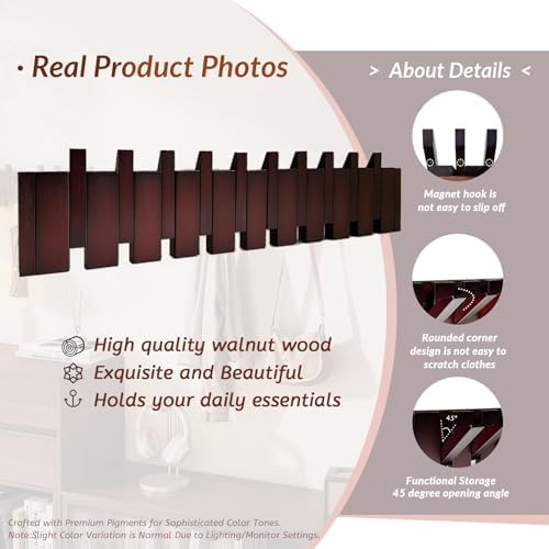 12-Hooks Wood Piano Coat Rack Wall Mount Wooden Coat Rack Wall Mount Coat Hooks Wall Mount Wall Mounted for Hanging Clothes,Towels，Space Saving Piano Coat Hanger for Entryway, Bedroom, Mudroom - Image 3