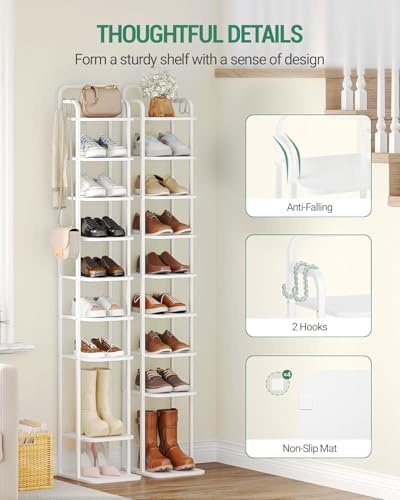 Hzuaneri 10 Tiers Vertical Shoe Rack, Tall Shoe Shelf with 2 Hooks - Image 3