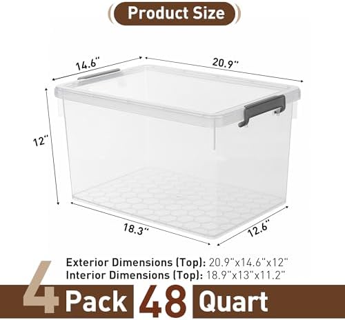 Citylife 48 Qt Ultra-Thick Plastic Clear Storage Bins with Lids, 4-Pack - Image 3