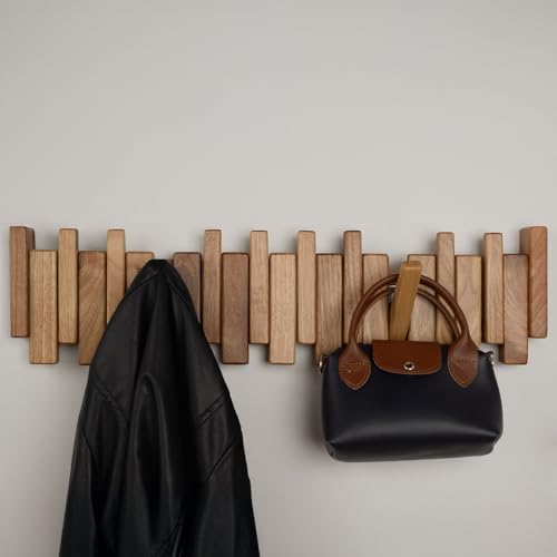 Walnut Piano Key Coat Rack with 10 Flip Hooks - Image 7