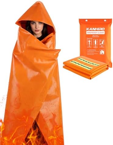 Emergency Fireproof Cloak with Hood – KANHIRO 1076°F Heat Resistant Fire Escape Poncho, Extra Large Silicone Coated Fire Blanket Cape for Home, Kitchen & Emergency by KANHIRO