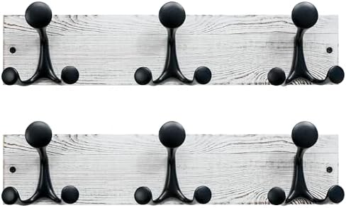SKOLOO 17-Inch Wood Coat Rack Wall Mount with 3 Triple Hooks - Ideal for Family Entrances, Classrooms, and Pet Supplies Storage - Perfect Coat Hooks for Wall,Distressed White Wash, Pack of 2 by SKOLOO