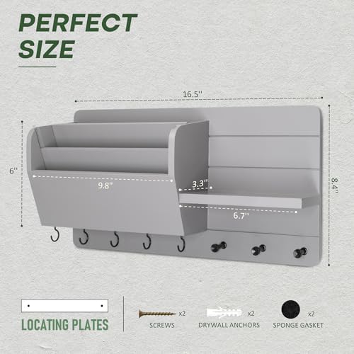 Rebee Vision Key Holder Wall Mount with Mail Slot for Home Decor, Gray - Image 2