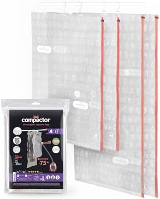 Compactor Aspispace Set of 4 Vacuum Compression Bags - Medium/Large Sizes, Transparent, Space-Saving Storage Solution by Compactor