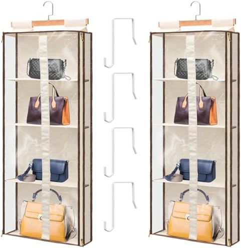 Silkfly 2 Pack Hanging Purse Organizer for Closet Clear Handbag Storage Hanger with Zipper Holder over The Door Wardrobe Tote Bag Storage Holder for Bedrooms Living Room by Silkfly