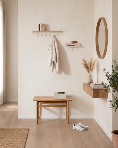 Kazai. Coat Rack Wall Mount with Shelf 'Holmsen' | Coat Rack with Shelf for Storage and Display | Wall Hooks for Hanging Clothes and Purses | Modern Entryway Hangers in Metal | Sand Taupe - Image 5