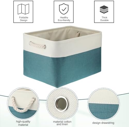 meekoo 8 Pack Fabric Storage Bins Baskets, 15 x 11 x 9.5 in, Cyan White - Image 5