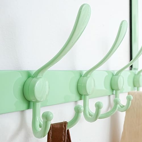 Dseap Over The Door Hook Hanger - Fits 1 3/8" to 1 3/4" Standard Doors | 5 Tri Hooks Heavy Duty Towel/Coat Rack | Door Organizer for Clothes, Jackets, Hats, Towels, Green, Pack of 2 - Image 2