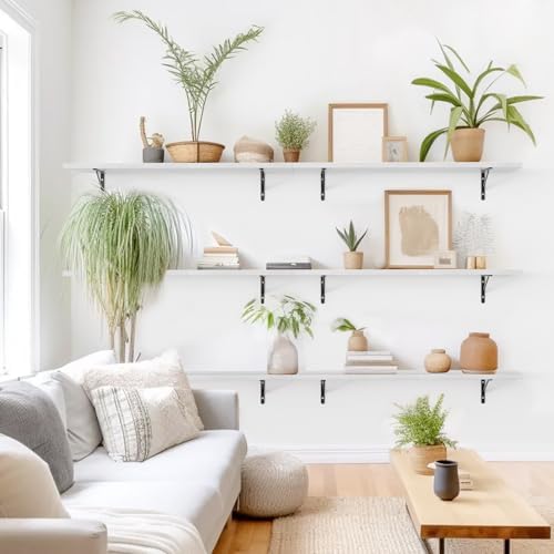 Kaboon 45 inch Long 10 inch Deep Floating Shelves for Wall Set of 2, Large Open Shelves Wall Mounted, Space Saving Home and Commercial Use, White Rock - Image 2