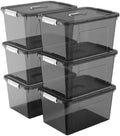 19 Quart Stackable Plastic Storage Bins with Lids, 6 Pack Clear Black Organizer Boxes with Secure Latches for Garage, Tools, Closet, Office, Durable Storage by JUJIAJIA