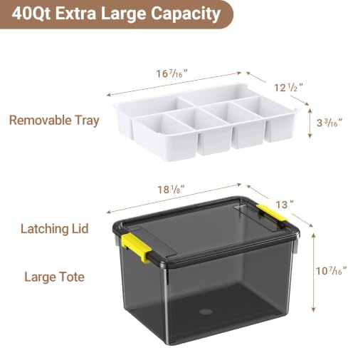 40Qt Stackable Storage Bins with Lid Tray Craft Box Organizer, 1Pack,GY - Image 2