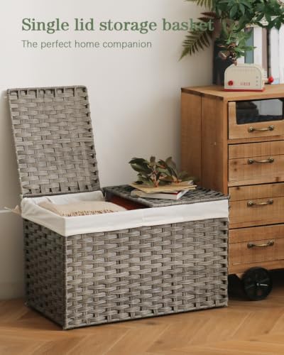 SETVSON Storage Basket with Lid Wicker Baskets for Storage, 160L Gray - Image 2