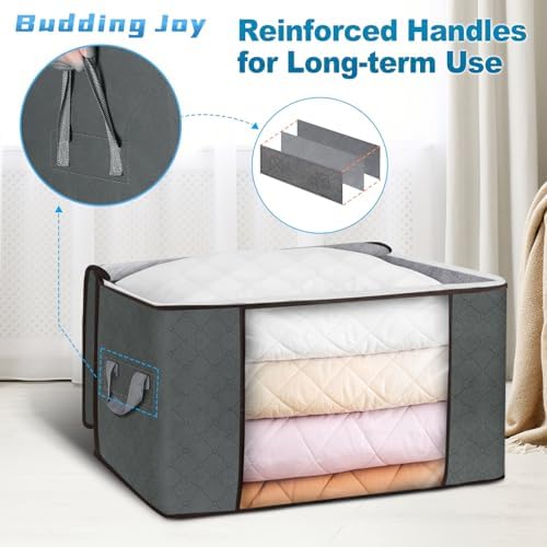 6 Pack 90L Large Storage Bags And 4 Pack 90L Under Bed Storage Containers, Clothes Storage Bins with Reinforced Handle for Clothing, Blanket, Comforters, Bed Sheets, Pillows and Toys (Gray) - Image 2
