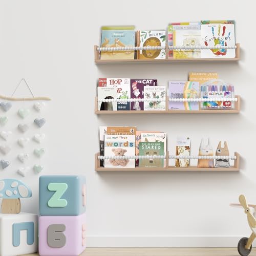 birola Nursery Bookshelf,Set of 3 White Wood Floating Bookshelf for Kids,Nursery Shelves for Wall,Bathroom Decor, Kitchen Spice Rack (White 3) - Image 6