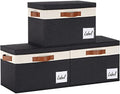Extra Large Storage Bins with Lids, Foldable Fabric Storage Baskets with Lids, Sturdy Storage Boxes with Labels and 3 PU Handles for Closet Home Bedroom Office (32L, 3 Packs, Black&White) by PFFVRP