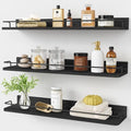 Forbena 24 Inch Wall Shelves for Bedroom 3-Pack, Black Floating Shelves with Rail, Vintage Large Floating Book Shelves for Bathroom Kitchen Living Room Office Decor Kids Room Legos Display (Black) by Forbena