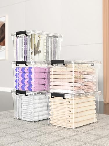 Cetomo 50Qt*4 Lidded Storage Bins, Stackable Plastic Bin with Handle, Storage Container with Secure Latching Buckles, Transparent, 50 Quart, Set of 4 - Image 4