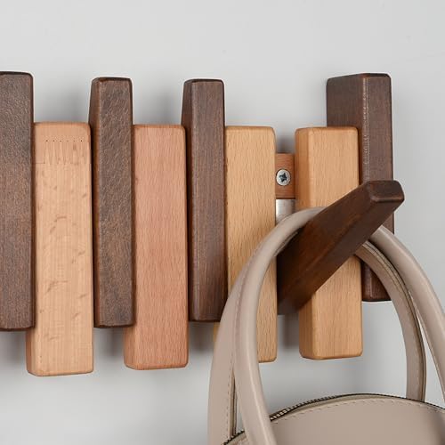 Beech Piano Key Coat Rack with 4 Flip Hooks - Image 6