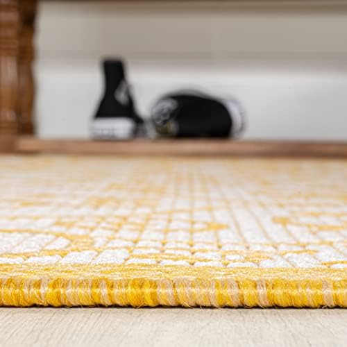 Eyely Filigree Weave Runner Rug 2X8 Cream/Yellow, Indoor Outdoor Rug - Image 6