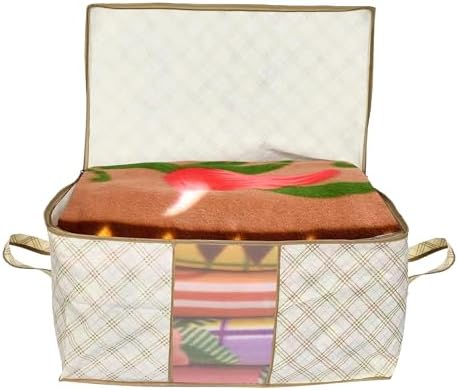 Kuber Industries (Pack of 24) Underbed Storage Bag | Check Print | Large Blanket Organizer | Clothing Storage Bag | Clear Window & Handle Storage Bag | Kambal Storage Bag | Ivory - Image 4
