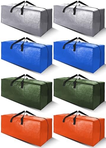Cosy Family 8 Pack Heavy Duty Extra Large Moving Bags with Backpack Straps - Strong Handles & Zippers, Storage Totes For Space Saving, Fold Flat, Alternative to Moving Box (40 gal, Multicolored) by Cosy+Family