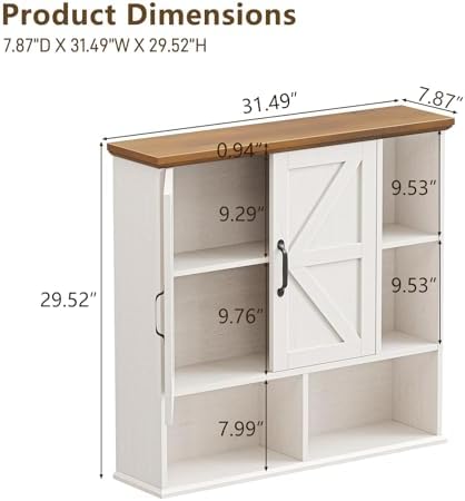 Bathroom Wall Cabinet, Farmhouse Medicine Cabinet with Doors, White & Brown - Image 3