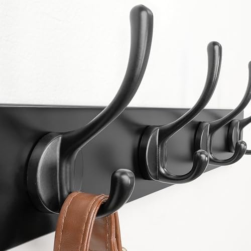 Dseap Wall Mounted Coat Rack: 16" Hole to Hole, Coat Hook Hanger with 5 Metal Hooks for Hanging Coats Towels Hats Clothes, Black, 2 Packs - Image 5