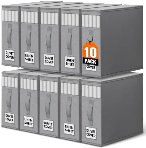 WOWBOX Sheet Organizers and Storage,Closet Bed Sheet Organizer Under Bed Storage and Organization with Label Cards & Clear Window for Bedding Sheets,Duvet Covers,Blankets (10 Pack，Gray) by WOWBOX