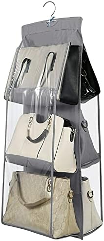 Kuber Industries Dust Proof Hanging Handbag Purse Clutch Storage Organizer with 6 Large Compartments & Hanger (Grey) (HS39KUBMART023555) - Image 2