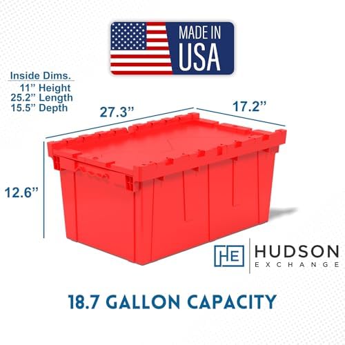 HE HUDSON EXCHANGE 27.3x17.2x12.6” (3 Pack, 18.7 Gallon) Tote with Attached Lid, Red - Image 2