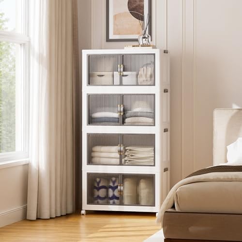 SAILUN 464Qt Stackable Storage Bins,Storage Cabinet with a Lid,4 Pack White by SAILUN
