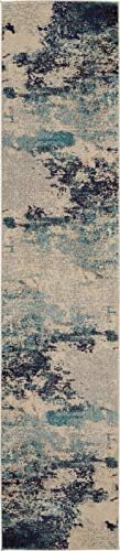 Nourison Home Celestial Modern Abstract Ivory/Teal Blue 2'2" x 12' Area Rug, Easy Clean, Non Shedding, Bed Room, Living Room, Dining Room, Kitchen (2x12) - Image 3