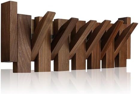 Wooden Coat Rack Hanger Wall Mount with 6 Hooks Wall Mounted Coat Rack Coat Rack Wall Mount Made of Walnut Wood by Evionlin