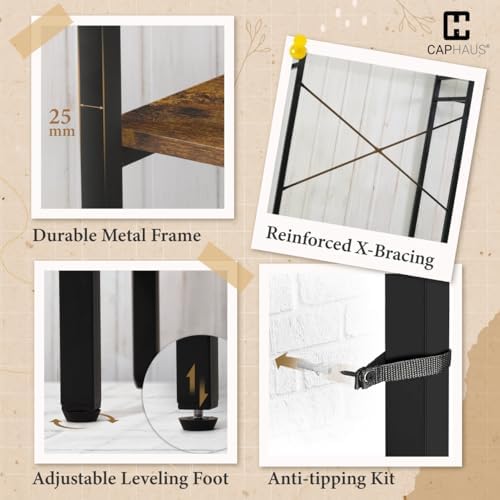 CAPHAUS 913lbs Capacity Garment Rack for Hanging Clothes, Heavy Duty Open Wardrobe w/Hanging Rods, Free Standing Closet Organizer, Clothing Rack, Metal Closet w/Wooden Boards, Rustic Oak Board - Image 6