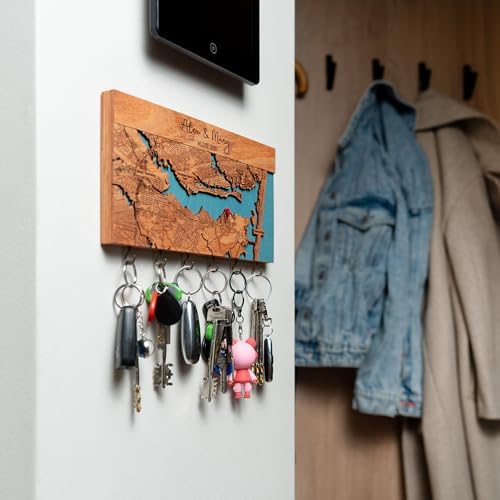 Personalized Wooden Map Key Holder for Wall with Hooks, Key Organizer - Image 3
