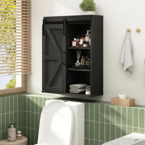 RUSTOWN Farmhouse Bathroom Wall Cabinet with Sliding Barn Door - Image 4
