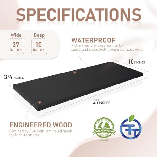 Kaboon 27 inch Long 10 inch Deep Floating Shelves for Wall Set of 2, Large Open Shelves Wall Mounted, Space Saving Home and Commercial Use, Black - Image 3