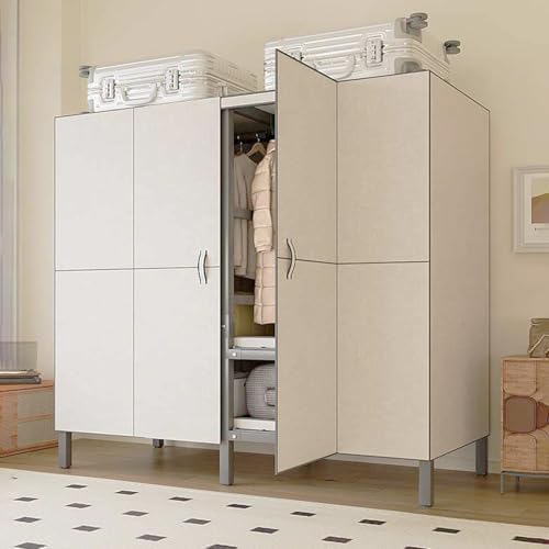 Foldable Portable Closet Wardrobe on Wheel 2000Ibs Heavy-Duty Clothe Rack with Cover Freestanding Metal Clothing Rack Armoire Storage System Rolling Garment Racks (off white, 49.2in) - Image 3