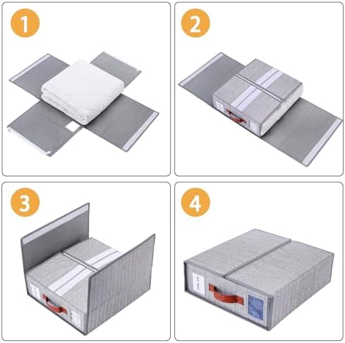 EE-RoomWorld 4 Pack Bed Sheet Storage Organizers，Premium Fabric Closet Organizer with Clear View Window, Space-Saving Foldable Design for Queen/King Size Bedsheets, Blankets & Duvet Covers - Image 6
