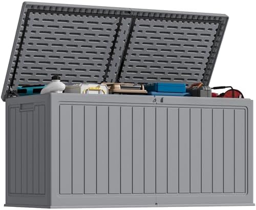 Greesum 260 Gallon HDPE Outdoor Storage Box - Waterproof, Large Capacity Deck Box with Removable Dividers for Patio, Yard, Garden Tools, Light Grey by BuynowfromGreesum