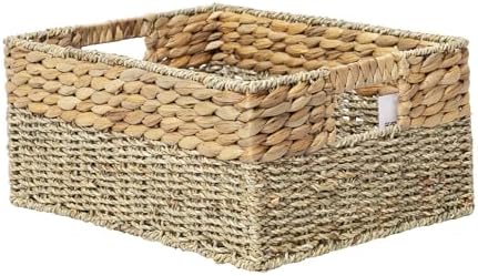 YAHUAN Natural Water Hyacinth & Seagrass Woven Storage Baskets – Wicker Storage Basket Organizer Bins with Handles for Home & Office Pantry Shelf (Large) by YAHUAN