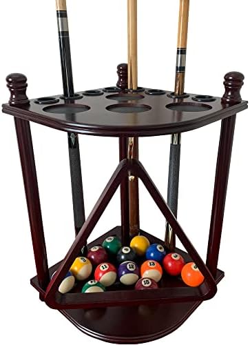 Pool Cue Rack Hold up to 8 Sticks & Billiard Accessories. Floor Stand Pool Cue Stick Holder Made of 100% Solid Hardwood.(Traditional Mahogany) - Image 2
