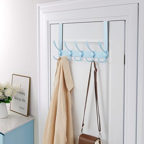 Dseap Over The Door Hook Hanger - Fits 1 3/8" to 1 3/4" Standard Doors | 5 Tri Hooks Heavy Duty Towel/Coat Rack | Door Organizer for Clothes, Jackets, Hats, Towels, Blue, Pack of 2 - Image 3