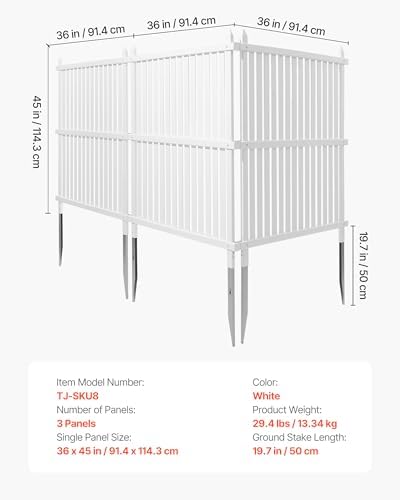 VEVOR 3 Panels Outdoor Privacy Screen, 36 x 45 in Air Conditioner Fence with 19.7 in Ground Stakes, Pool Equipment Enclosure, Strip Vinyl Privacy Fence, Ideal for Trash Can and A/C Units, White - Image 7