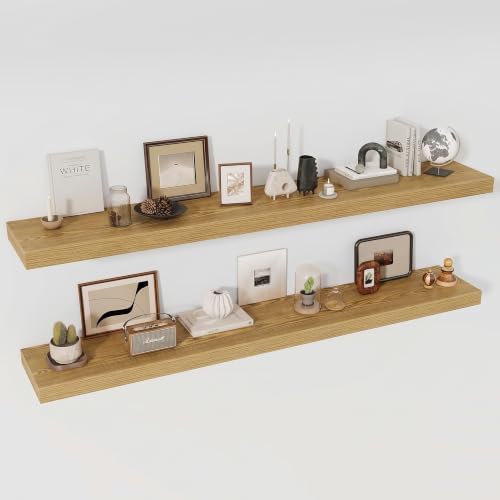 Acovy 72 Inch Floating Shelves, 12" Deep Floating Shelf Wall Mounted, 72" Wall Shelves, Rustic Deep Bookshelf, Extra Deeper & Thicker Display Shelves for Bedroom, Living Room, Set of 2 by Acovy