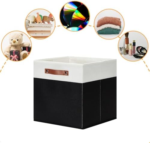 DULLEMELO Storage Cubes 13 inch,Cube Storage Bins with Handles for Organizing,Fabric Storage Baskets for Shelves Nursery Closet Home Organization (White&Black-4 Pack) - Image 3