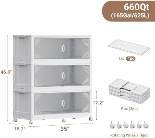 BROVIEW V60 660QT Plastic Stackable Storage Bins with Lid, 3Pack White - Image 2
